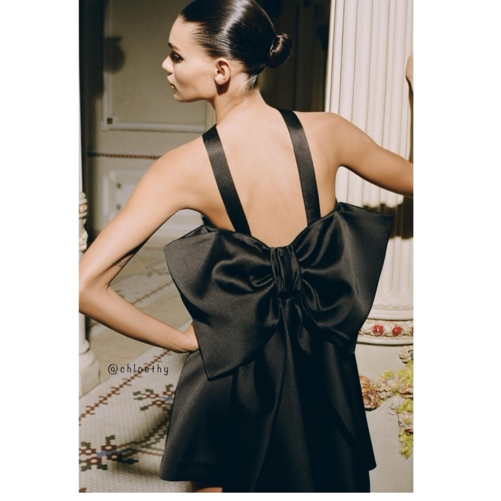 Zara Bow Trim Voluminous Satin Mini Dress